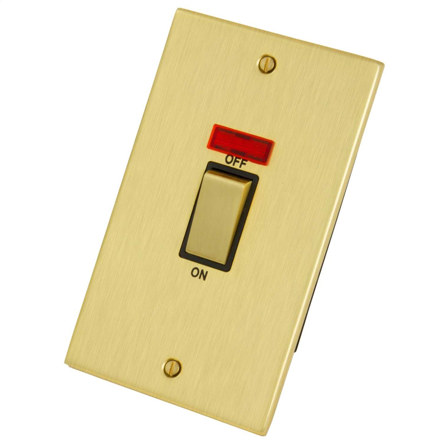 LGA Selectric 45A DP 2 Gang Vertical Switch with Neon Black Insert Satin Brass