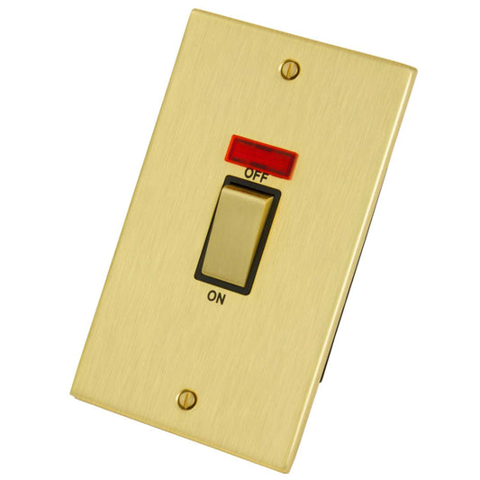 LGA Selectric 45A DP 2 Gang Vertical Switch with Neon Black Insert Satin Brass