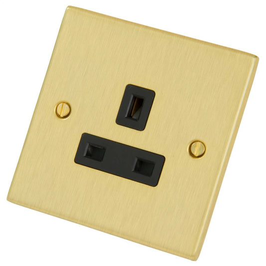 LGA Selectric 13A 1 Gang Unswitched Socket Black Insert Satin Brass