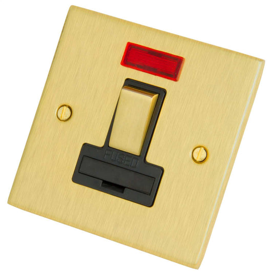 LGA Selectric 13A DP Switched Fused Spur with Neon Black Insert Satin Brass