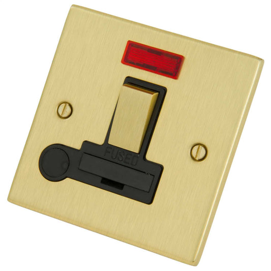 LGA Selectric 13A DP Switched Fused Spur with Neon and F/Outlet Black Insert Satin Brass