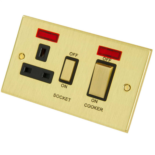 LGA Selectric 45A Cooker Control Unit with Neon Black Insert Satin Brass