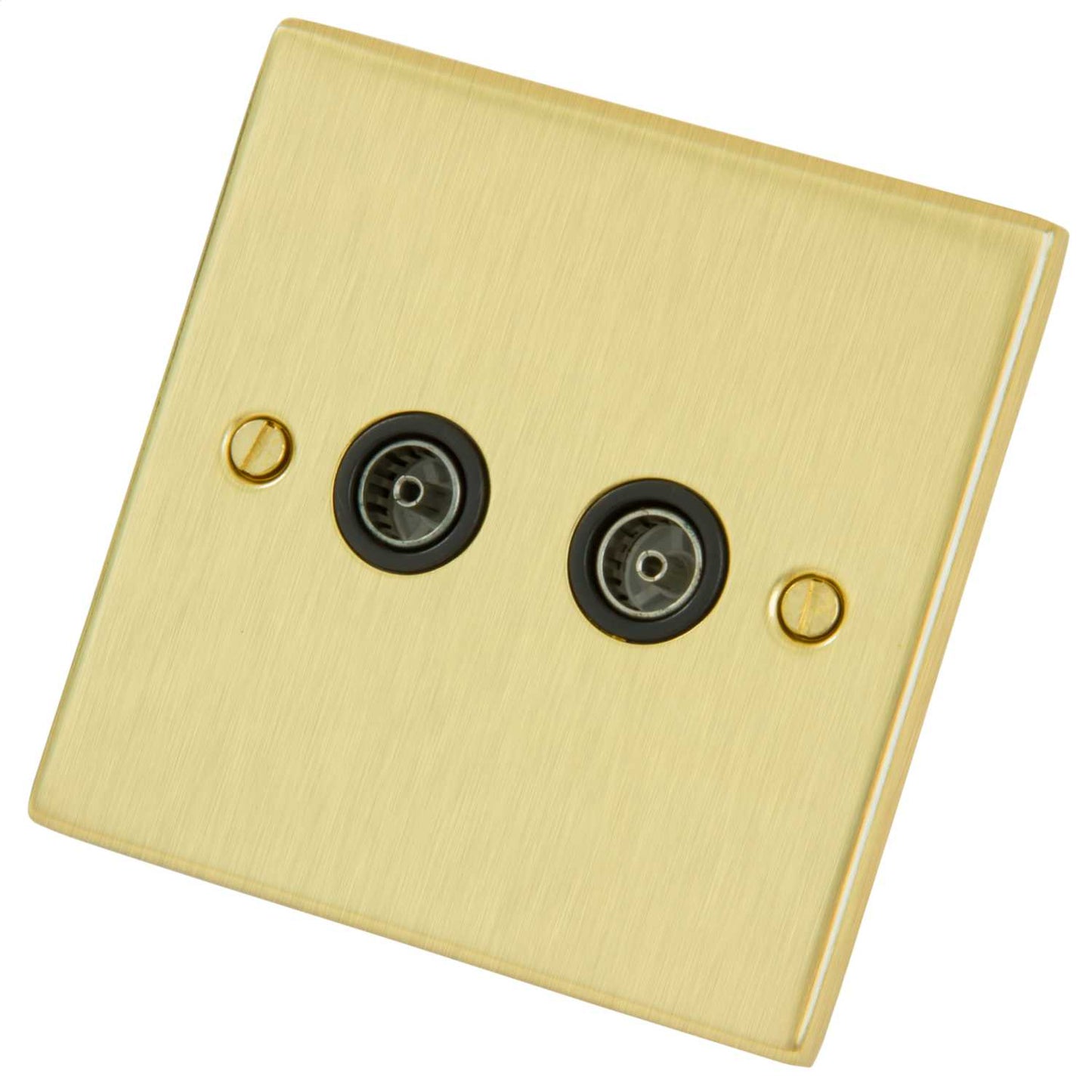 LGA Selectric 1 Gang Twin Coaxial Socket Black Insert Satin Brass