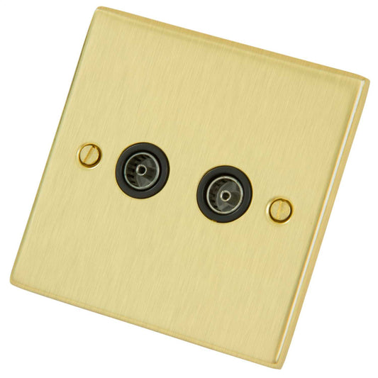 LGA Selectric 1 Gang Twin Coaxial Socket Black Insert Satin Brass
