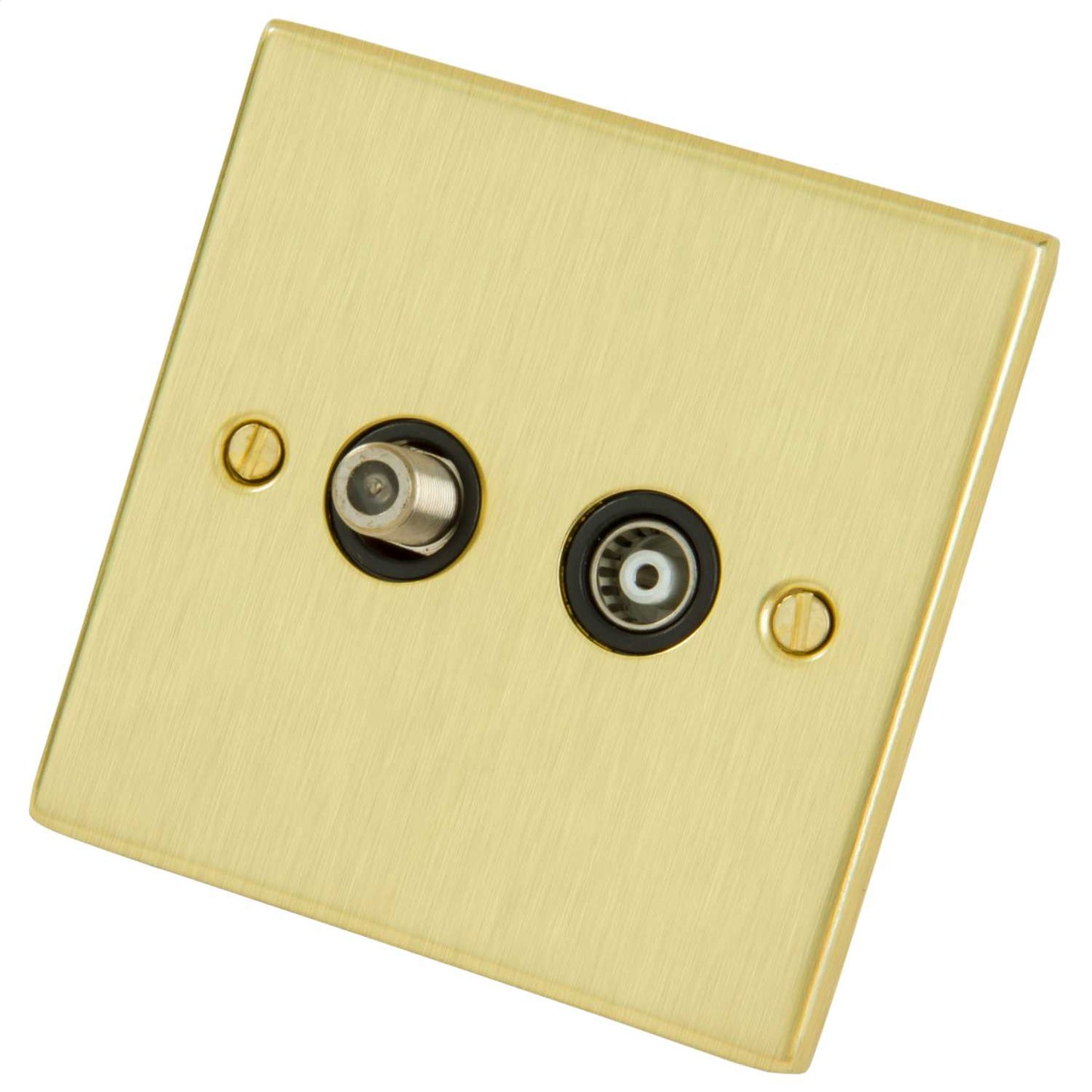 LGA Selectric 1 Gang Satellite and Coaxial Socket Black Insert Satin Brass