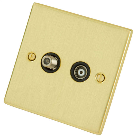 LGA Selectric 1 Gang Satellite and Coaxial Socket Black Insert Satin Brass