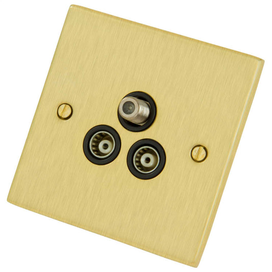 LGA Selectric 1 Gang Satellite and Twin Coaxial Socket Black Insert Satin Brass