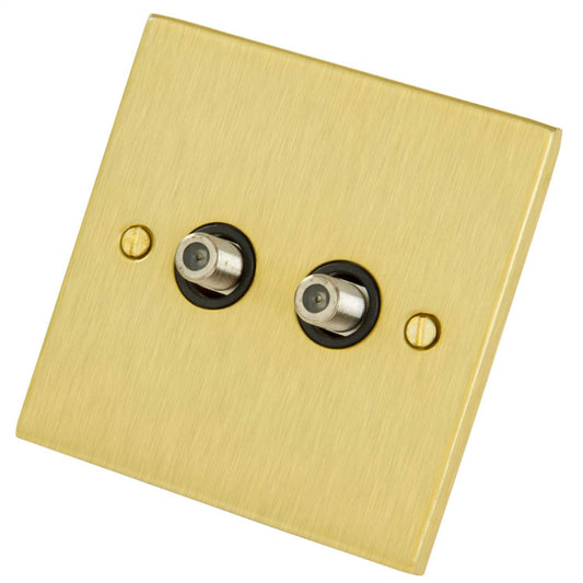 LGA Selectric 1 Gang Twin Satellite Socket Black Insert Satin Brass
