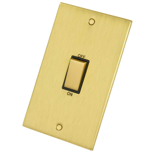LGA Selectric 45A DP 2 Gang Vertical Switch Black Insert Satin Brass