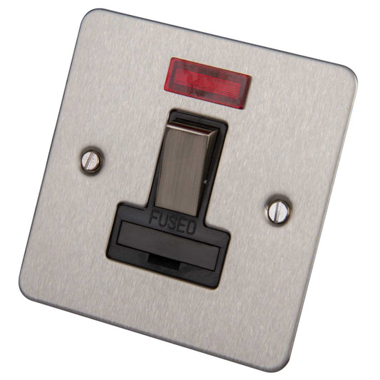 LGA Selectric 1M 13A DP Switched Fused Spur with Neon Black Insert Satin Chrome
