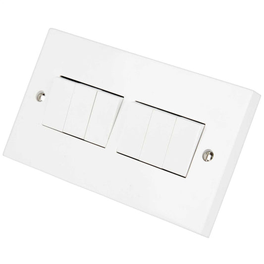 LGA Selectric 10A 6 Gang 2 Way Light Switch White