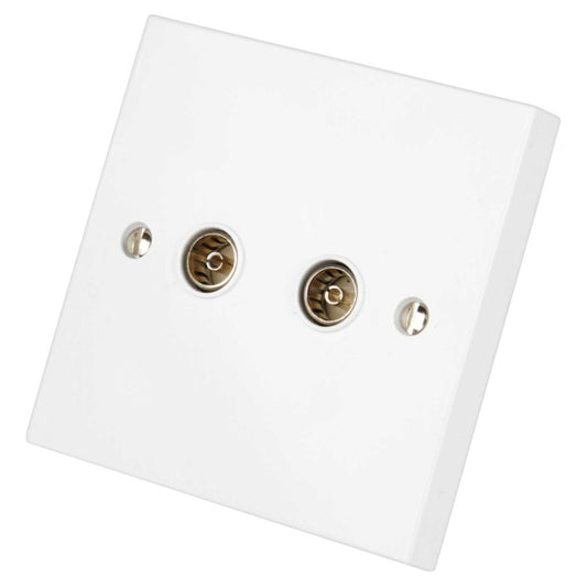 LGA Selectric 1 Gang Twin Coaxial Socket White