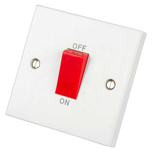 LGA Selectric 45A DP 1 Gang Switch with Red Rocker White
