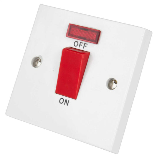 LGA Selectric 45A DP 1 Gang Switch with Neon and Red Rocker White