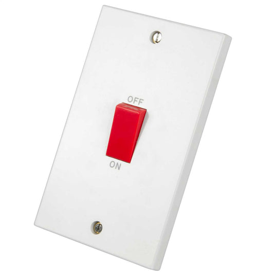 LGA Selectric 45A DP 2 Gang Vertical Switch with Red Rocker White