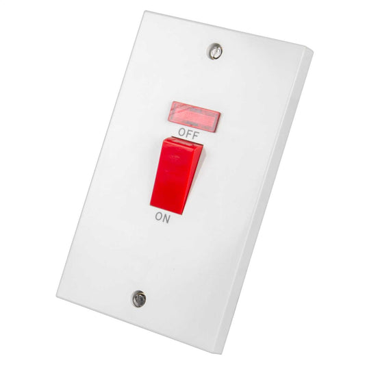 LGA Selectric 45A DP 2 Gang Vertical Switch with Neon and Red Rocker White