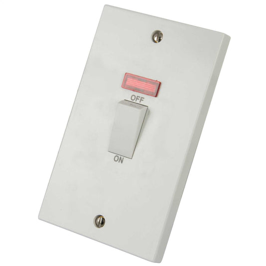 LGA Selectric 45A DP 2 Gang Vertical Switch with Neon and White Rocker White