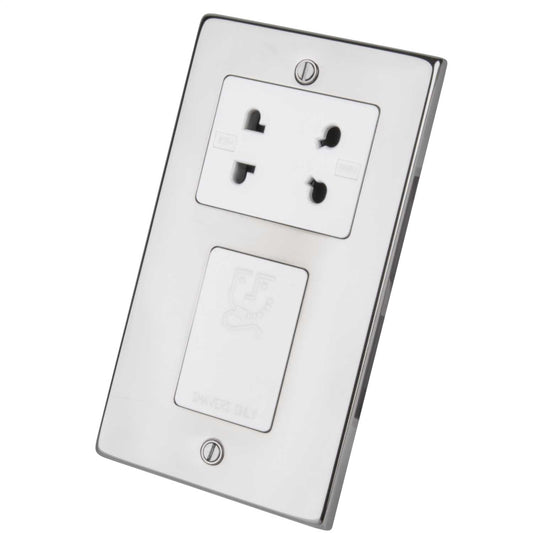 LGA Selectric Dual Voltage Shaver Socket White Insert Polished Chrome