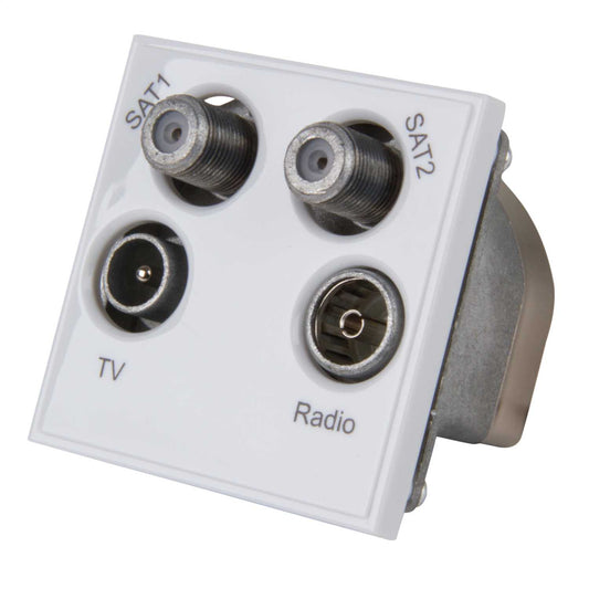 LGA Selectric Quad 1 x TV/FM Male, FM/FM Female and 2 x Female Sat Isolated Euro Module White