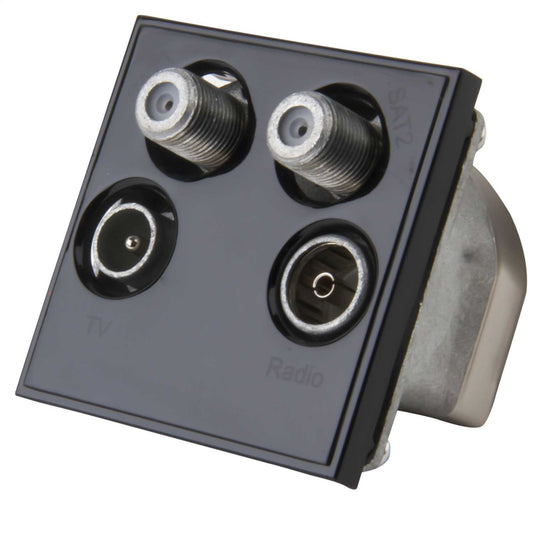 LGA Selectric Quad 1 x TV/FM Male, FM/FM Female and 2 x Female Sat Isolated Euro Module Black