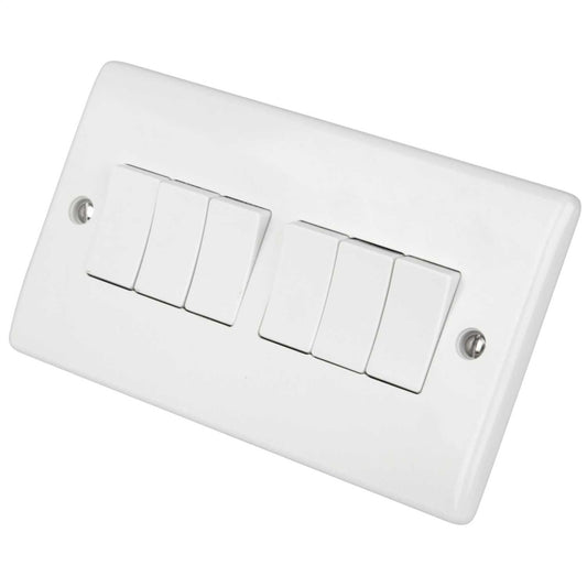 LGA Selectric 10A 6 Gang 2 Way Light Switch White