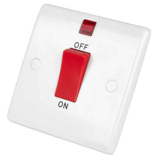 LGA Selectric 45A DP 1 Gang Switch with Neon and Red Rocker White