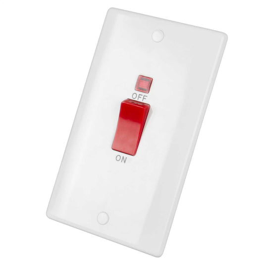 LGA Selectric 45A DP 2 Gang Vertical Switch with Neon and Red Rocker White