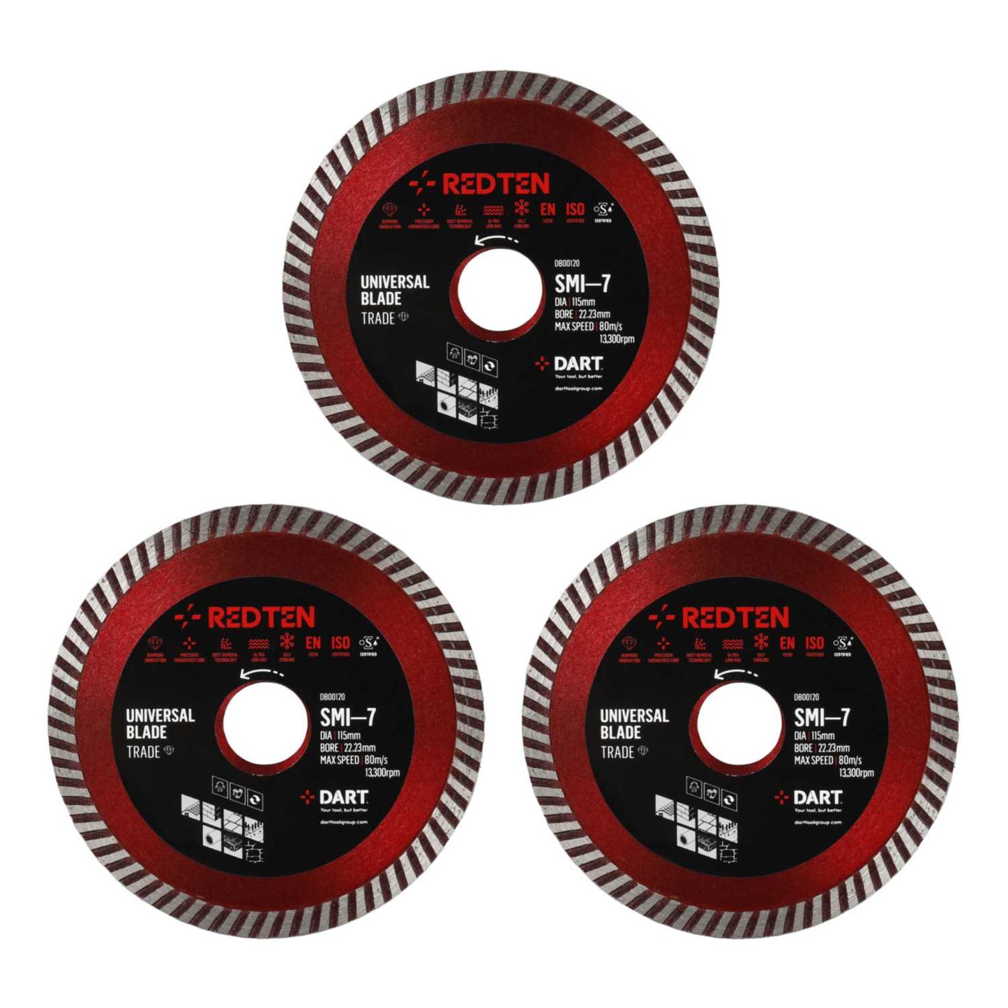 Dart Red Ten 115mm SMI-7 Diamond Segmented Circular Saw Blade (Pack of 3)