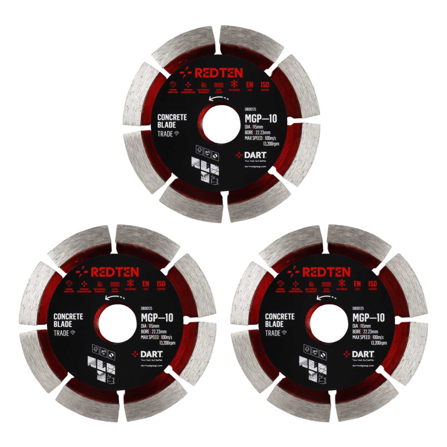 Dart Red Ten 115mm MGP-10 Diamond Segmented Circular Saw Blade (Pack of 3)