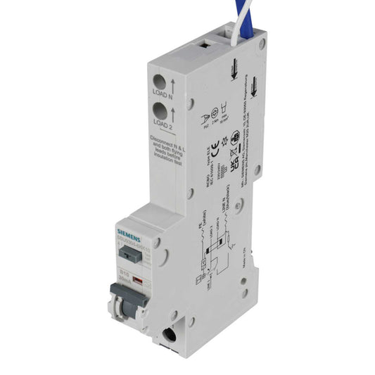 Siemens 10A 1P+N 1 Module B Curve 10kA 30mA Type A Rcbo
