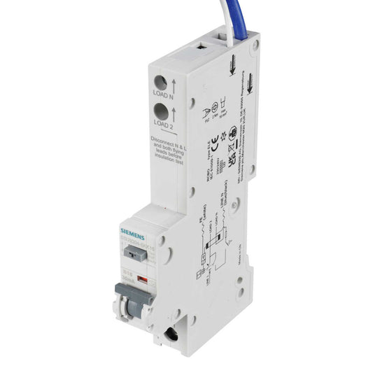 Siemens 16A 1P+N 1 Module B Curve 10kA 30mA Type A Rcbo