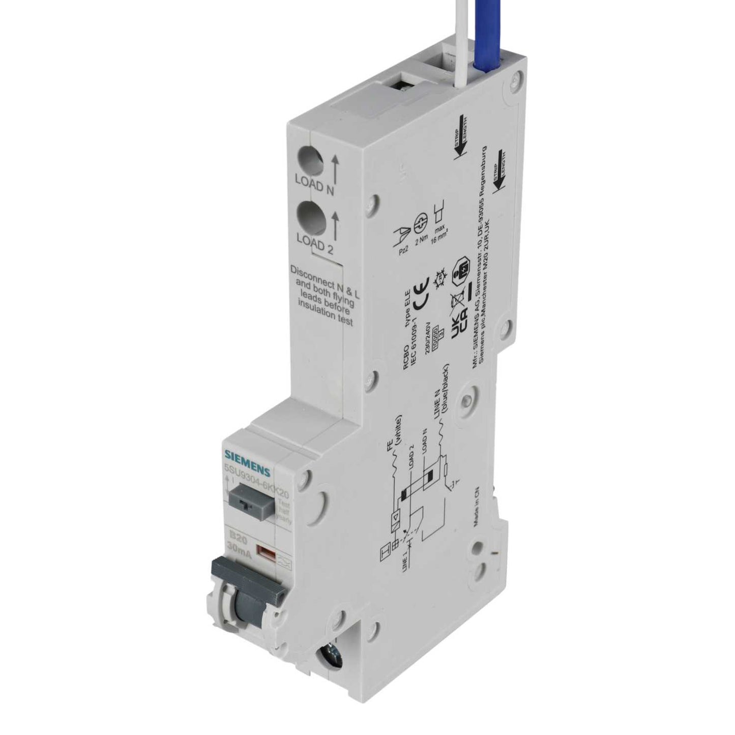 Siemens 20A 1P+N 1 Module B Curve 10kA 30mA Type A Rcbo