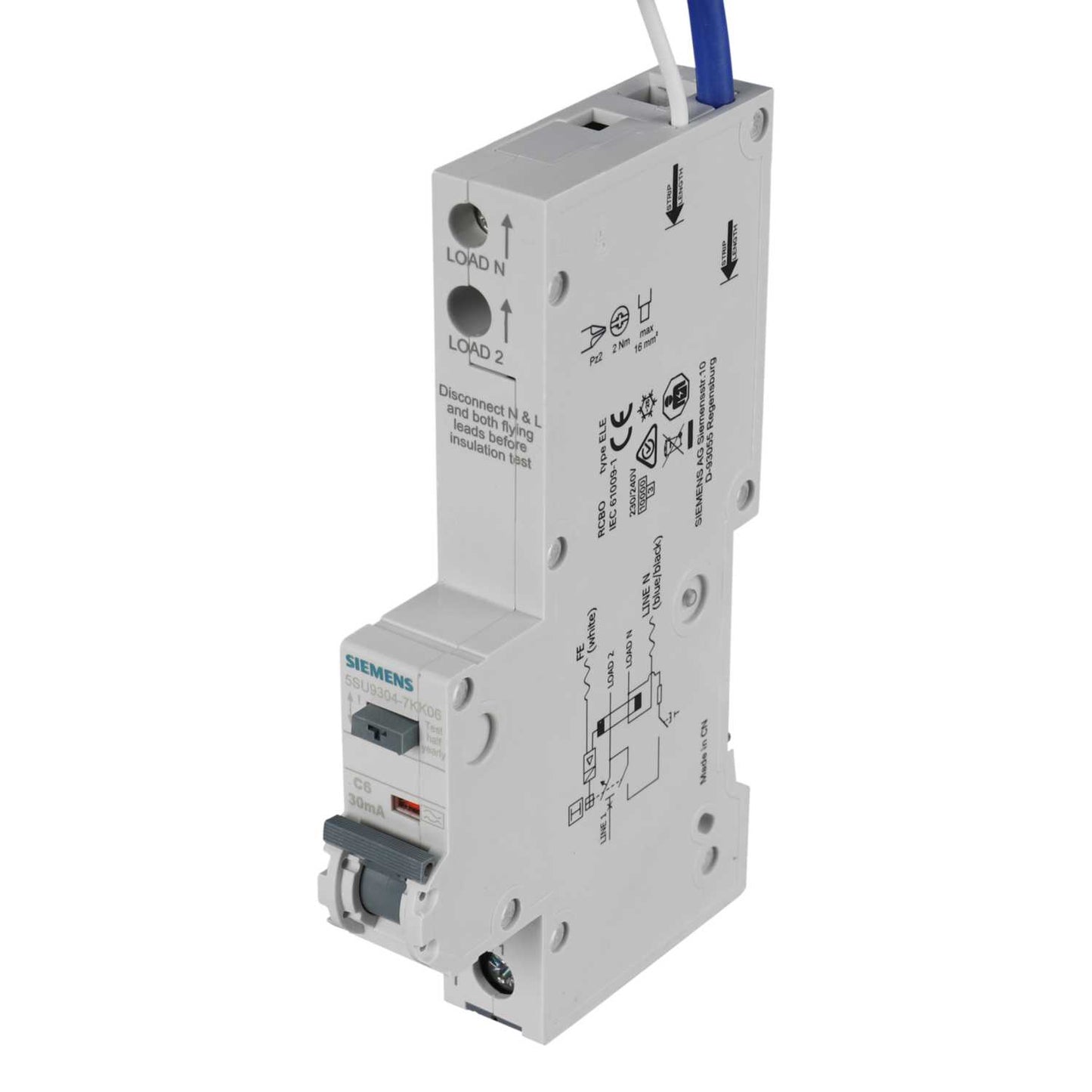 Siemens 6A 1P+N 1 Module C Curve 10kA 30mA Type A Rcbo