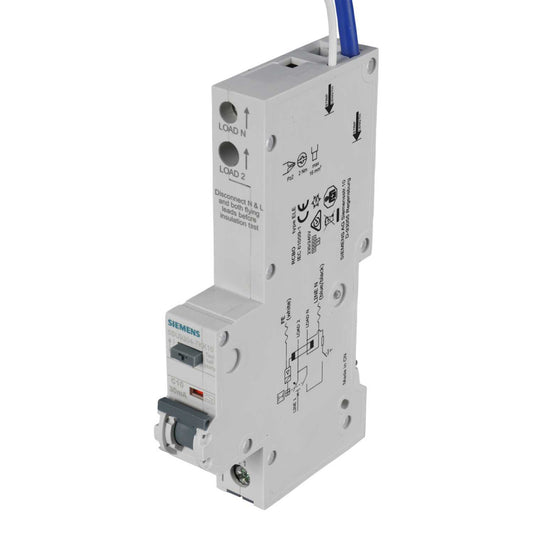 Siemens 10A 1P+N 1 Module C Curve 10kA 30mA Type A Rcbo