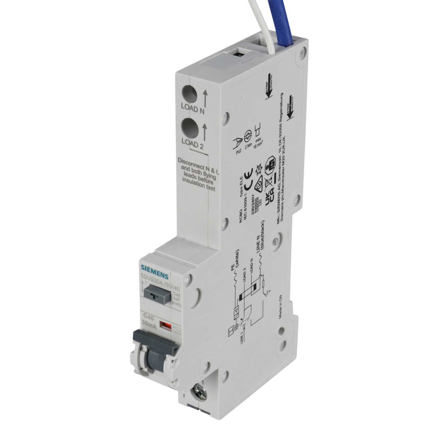 Siemens 40A 1P+N 1 Module C Curve 10kA 30mA Type A Rcbo