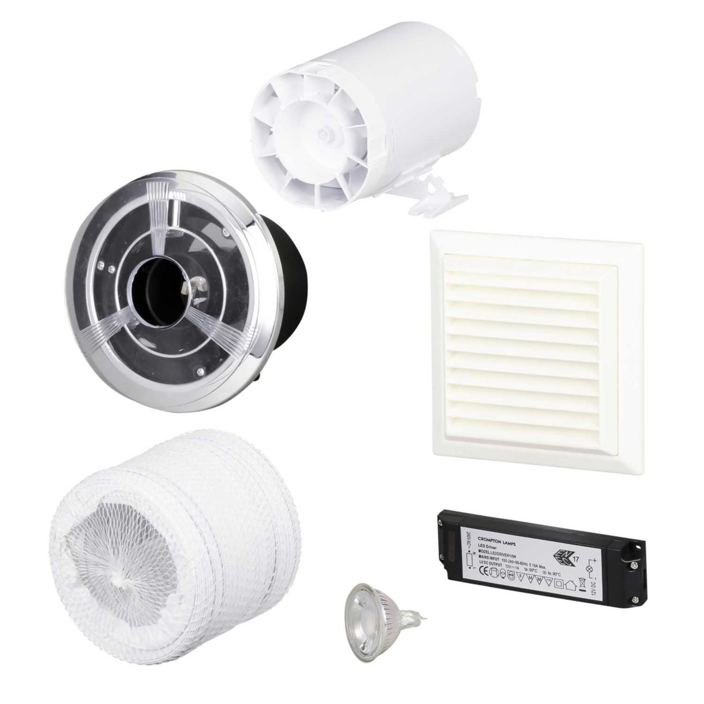 Domus Ventilation 100mm 4" Axial In-Duct Chrome Fan Kit with Timer