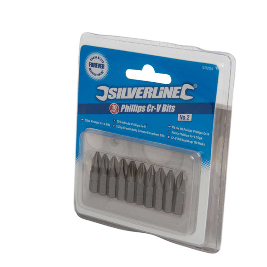 Silverline ¼" Hex No.2 Phillips Cr-V Screwdriver Bits (Pack of 10)