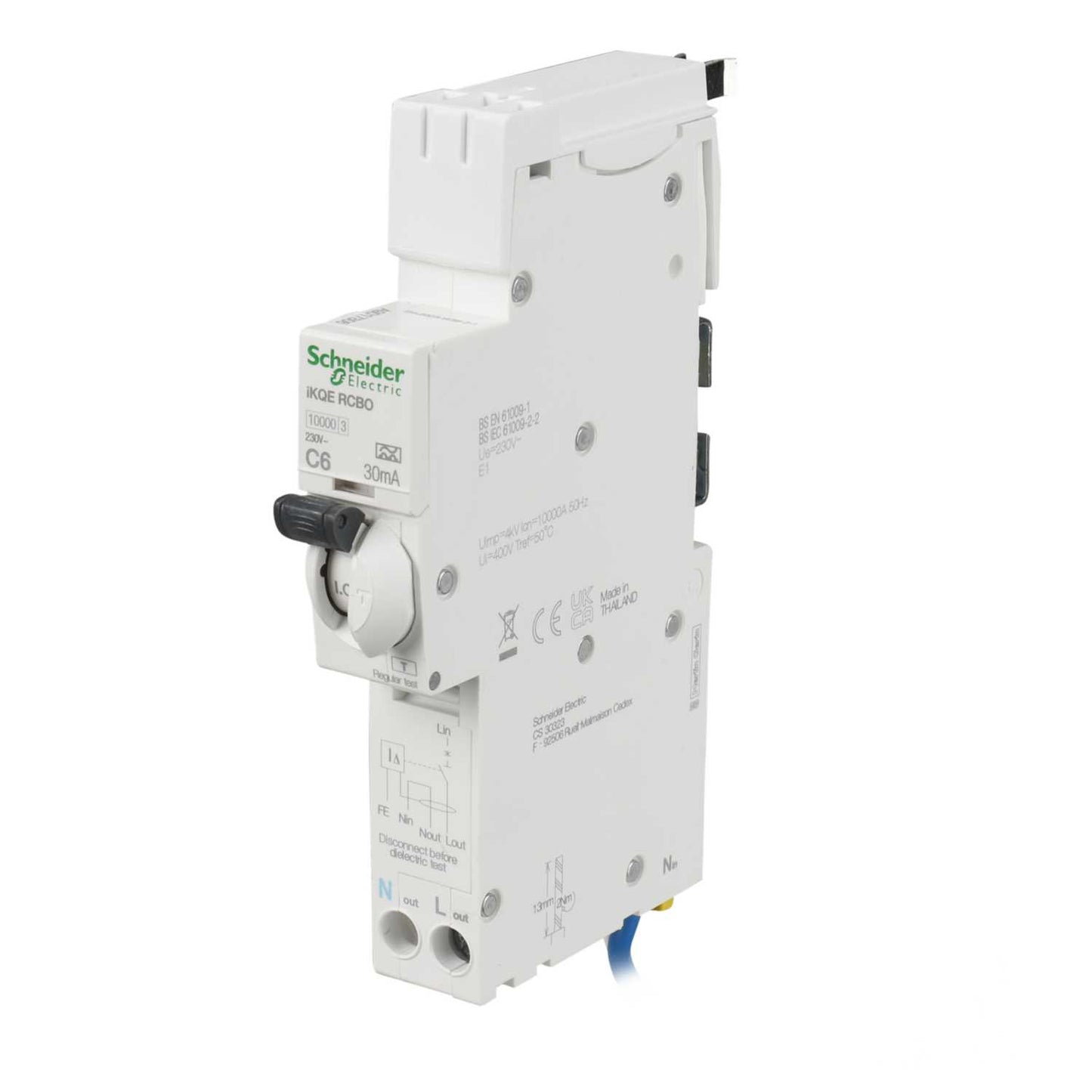 Schneider Square D IKQ 6A 1P+N 1 Module C Curve 10kA 30mA Type A Rcbo