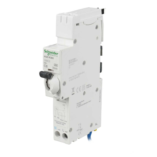 Schneider Square D IKQ 6A 1P+N 1 Module C Curve 10kA 30mA Type A Rcbo