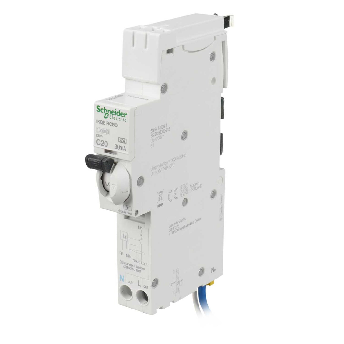 Schneider Square D IKQ 20A 1P+N 1 Module C Curve 10kA 30mA Type A Rcbo