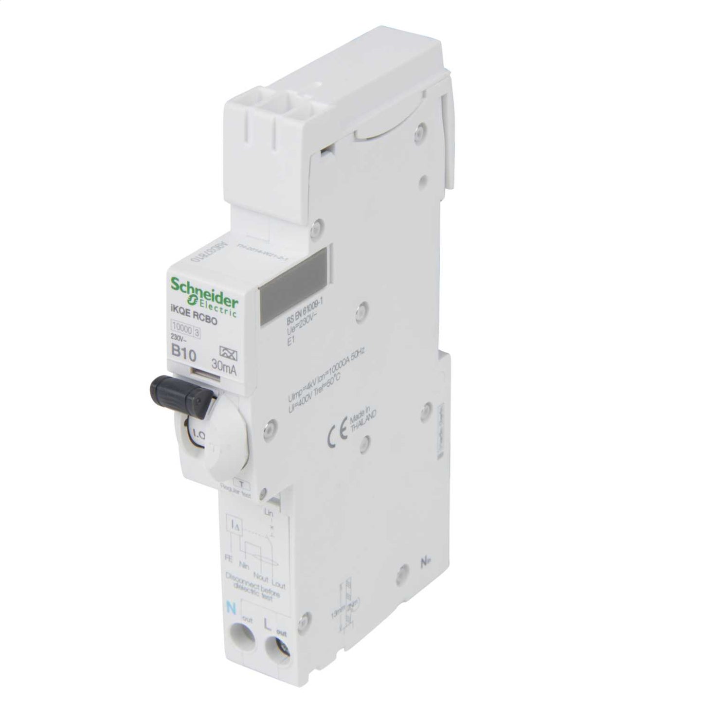 Schneider Square D IKQ 10A 1P+N 1 Module C Curve 10kA 30mA Type A Rcbo