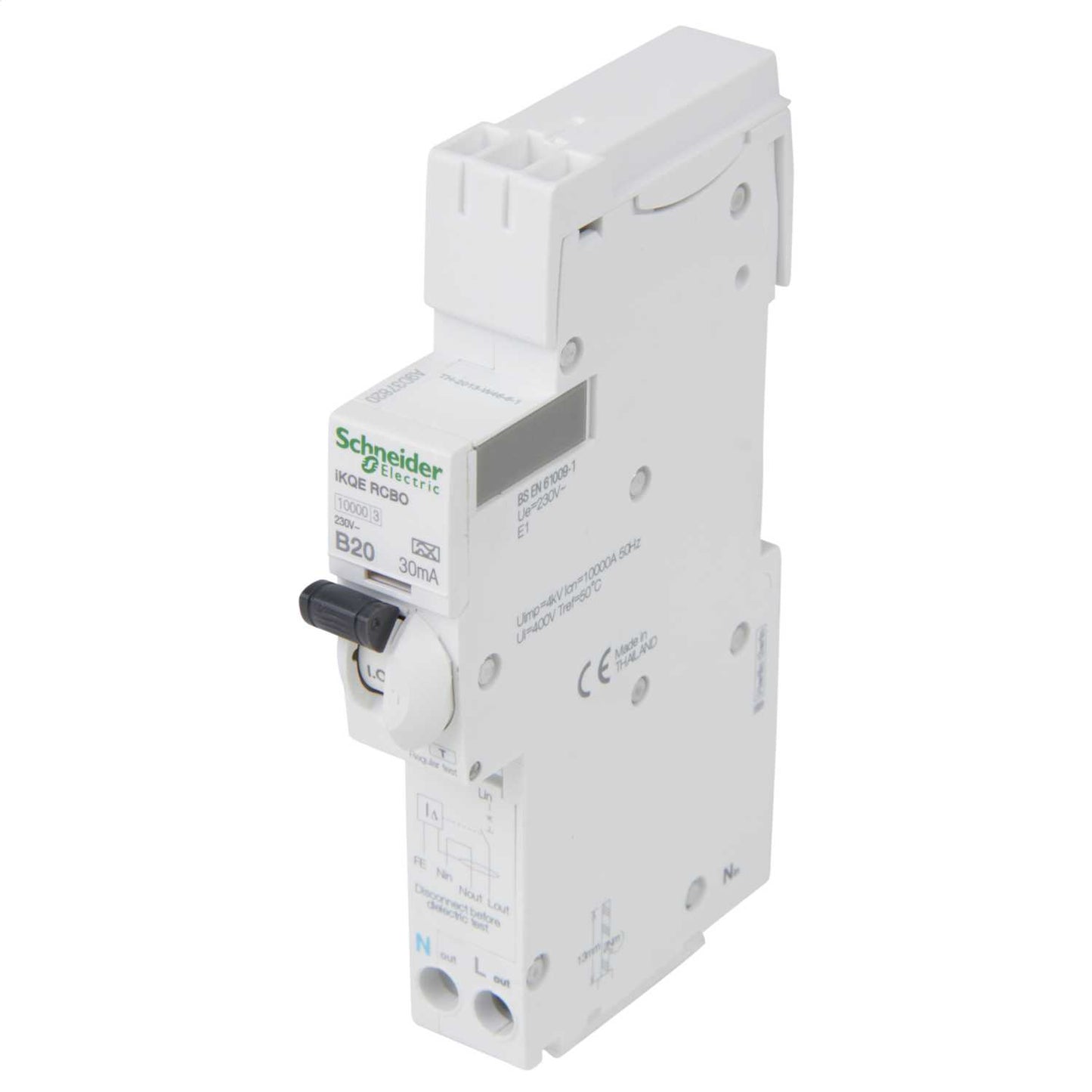 Schneider Square D IKQ 20A 1P+N 1 Module B Curve 10kA 30mA Type A Rcbo