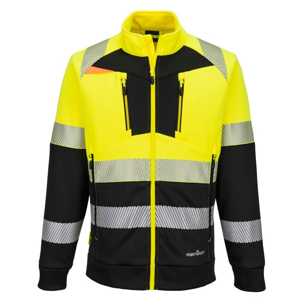 DX4 Hi-Vis Class 1 Funnel Neck Zipped Sweatshirt , 4XL, R, Yellow/Black