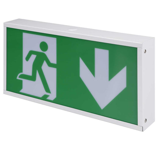 Xcite 2W LED Maintained Emergency Exit Box Arrow Down Legend with Self Test