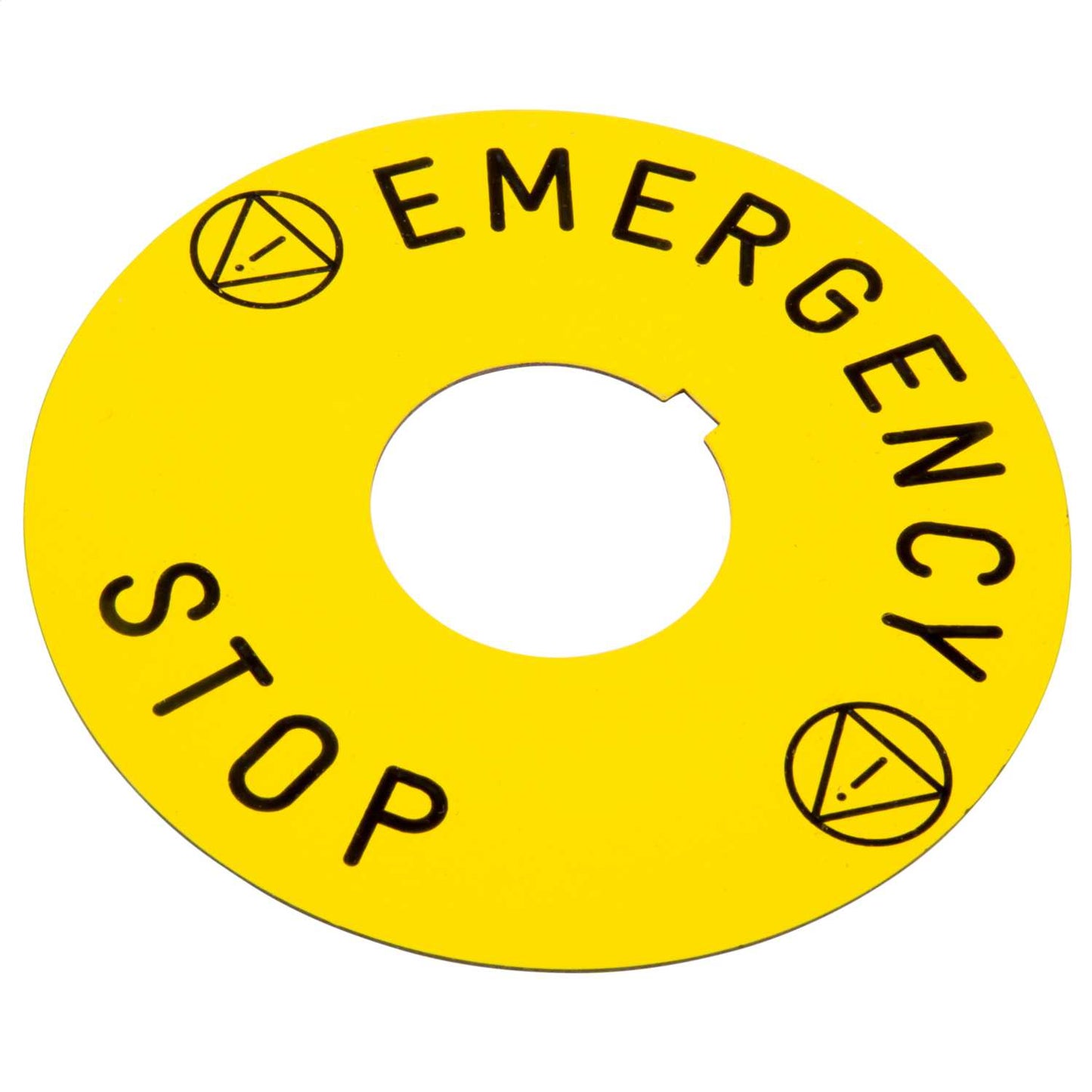 Schneider Harmony 9001 Emergency Stop Legend Plate Black on Yellow Background