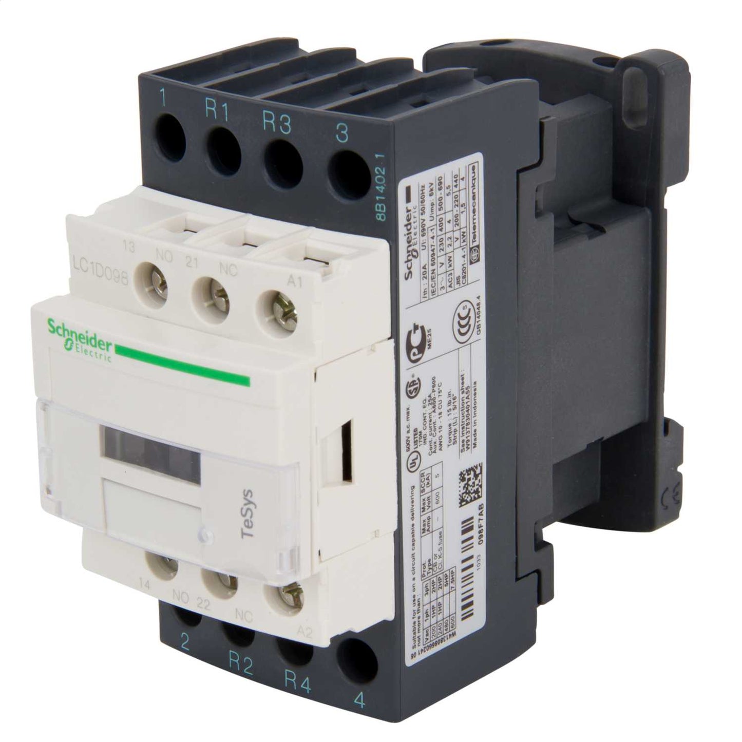 Schneider TeSys 20A Contactor 4 Pole 2 NO + 2 NC Contacts 110V AC Coil