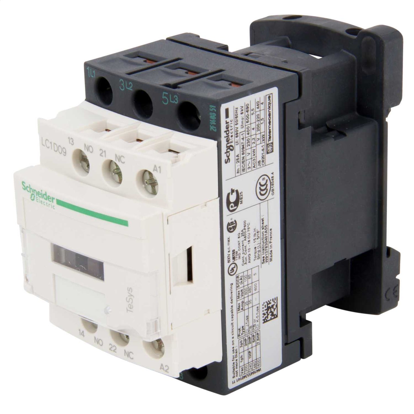 Schneider TeSys 9A Contactor 3 Pole 3 NO Contacts 415V AC Coil