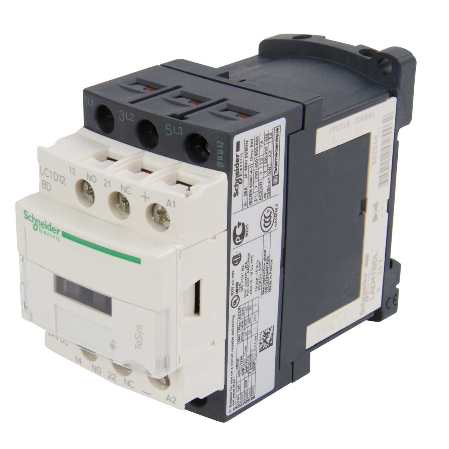 Schneider TeSys 12A Contactor 3 Pole 3 NO Contacts 24V DC Coil