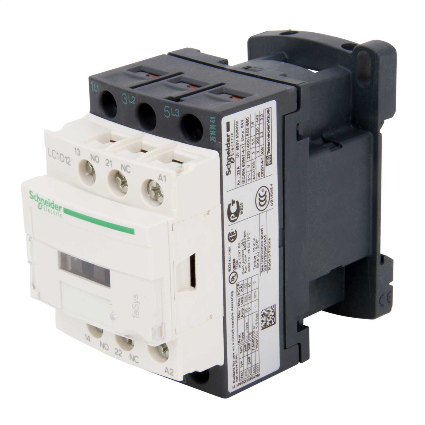 Schneider TeSys 12A Contactor 3 Pole 3 NO Contacts 110V AC Coil