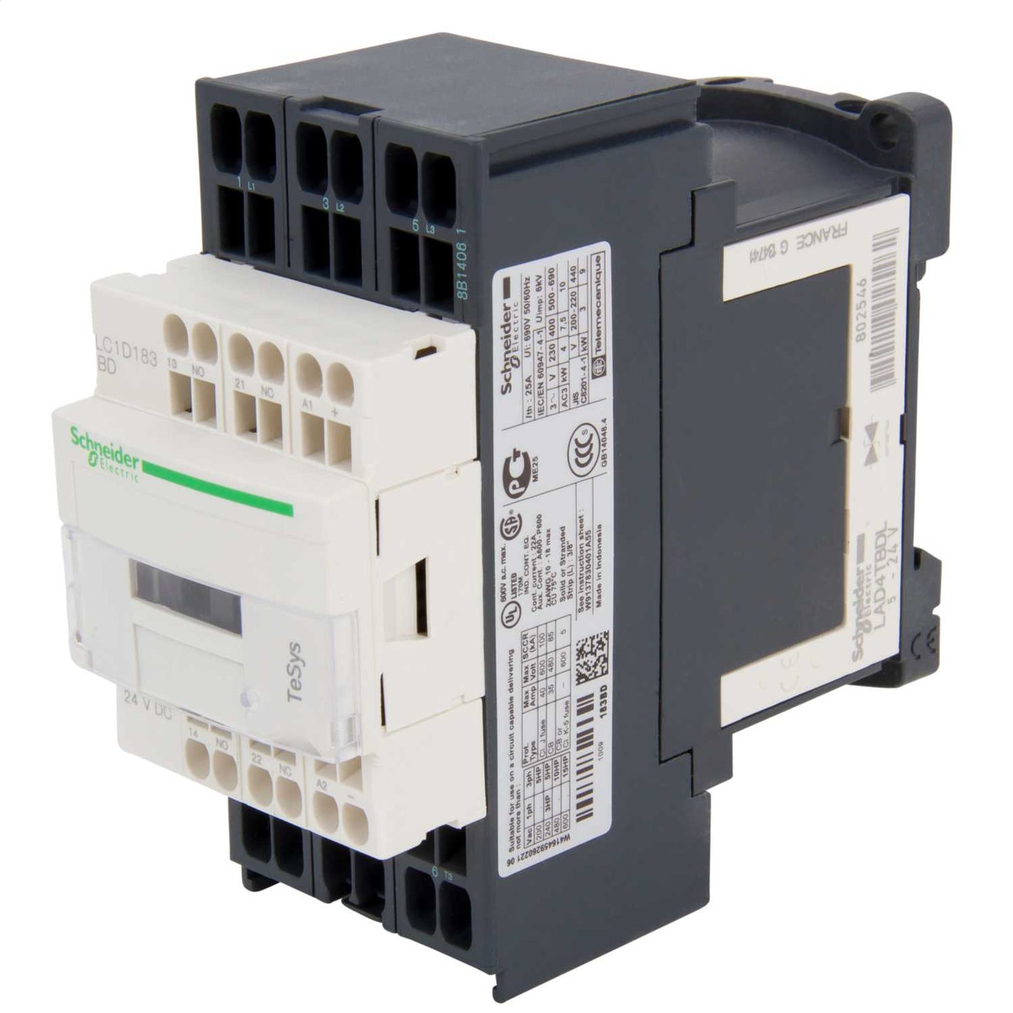 Schneider TeSys 18A Contactor 3 Pole 3 NO Contacts 24V DC Coil